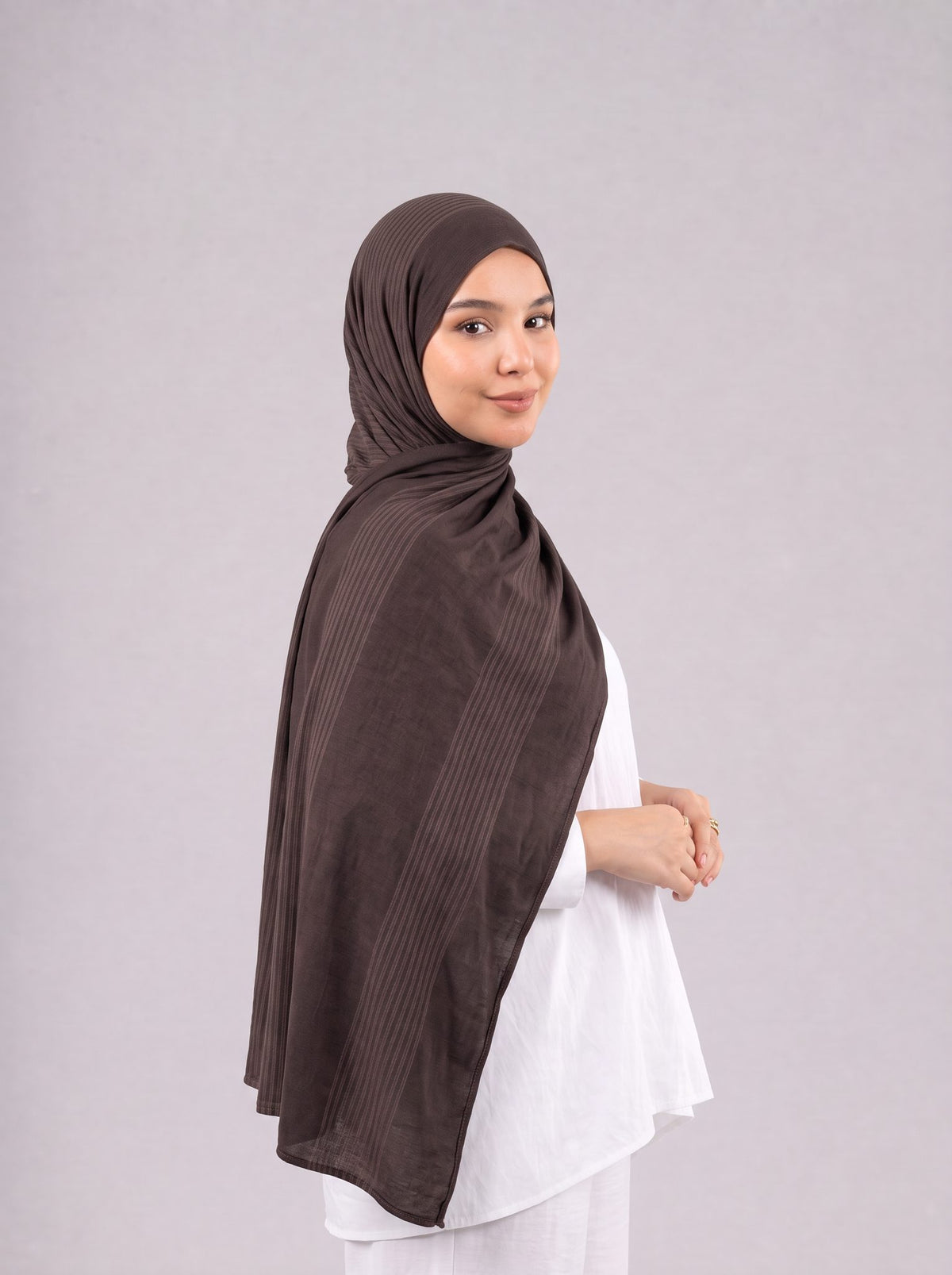 Cotton Stripe Border Kuwaiti Scarf in Brown #Color_Brown