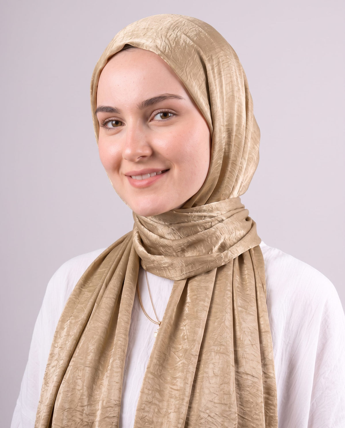 Moon Glow Crushed Satin Scarf in Gold #Color_Gold