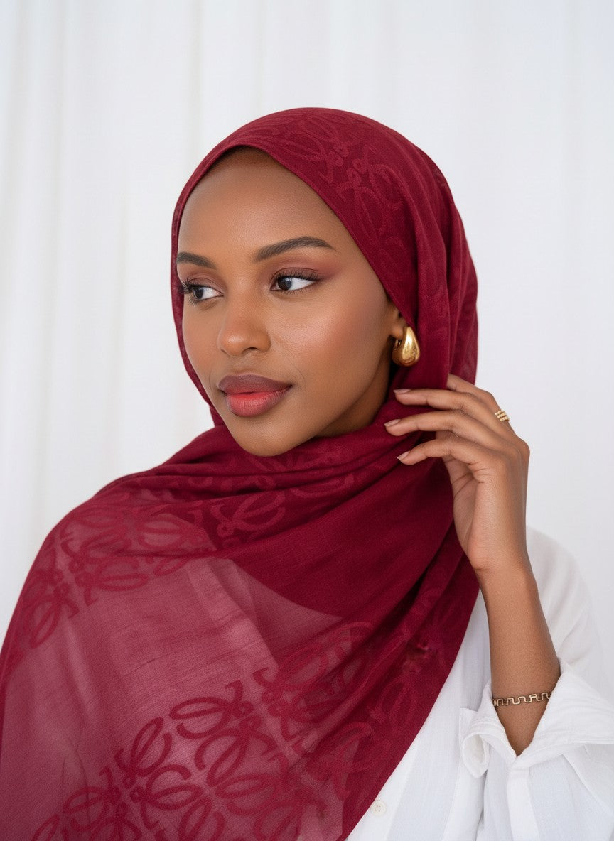 Anagram Weave Kuwaiti Scarf in Burgundy #Color_Burgundy