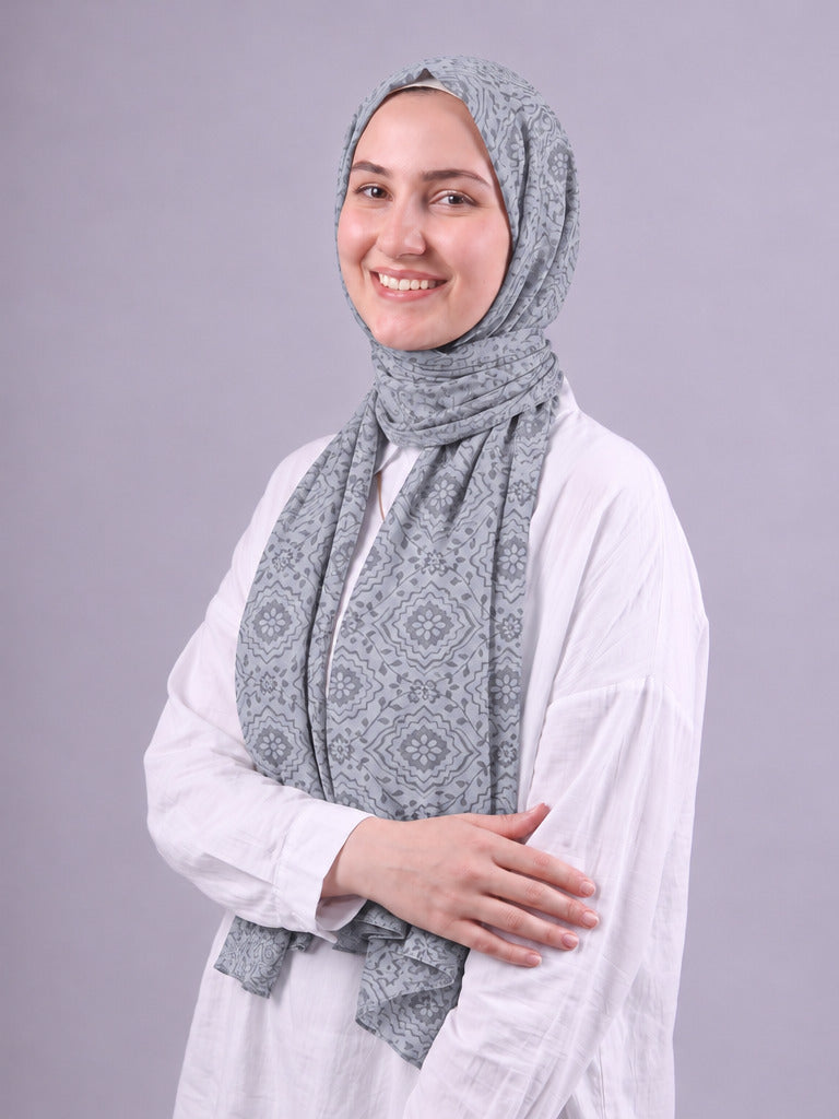 Flower Devore Scarf - Light Grey