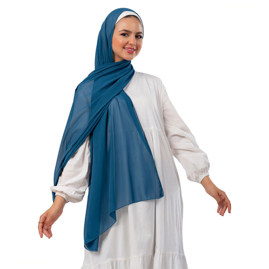 Plain Chiffon Crepe Teal Blue