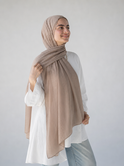Athena Key Kuwaiti scarf in Beige with Greek key jacquard stripe design #Color_Beige