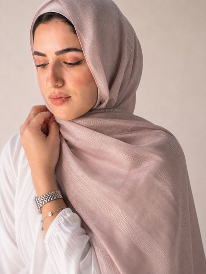 Athena Key Kuwaiti scarf in Cashmere with Greek key jacquard stripe design #Color_Cashmere