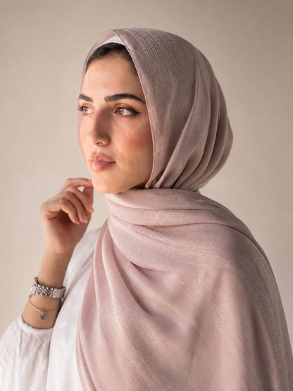 Athena Key Kuwaiti scarf in Cashmere with Greek key jacquard stripe design #Color_Cashmere