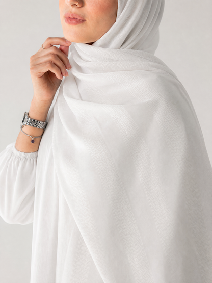 Athena Key Kuwaiti scarf in Off White with Greek key jacquard stripe design #Color_Off White