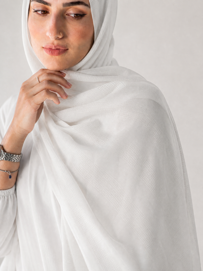 Athena Key Kuwaiti scarf in Off White with Greek key jacquard stripe design #Color_Off White