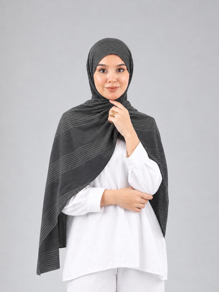 Cotton Stripe Border Kuwaiti Scarf in Black #Color_Black