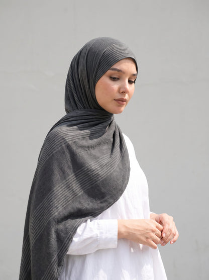 Cotton Stripe Border Kuwaiti Scarf in Black #Color_Black