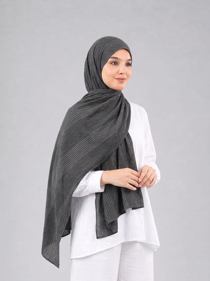 Cotton Stripe Border Kuwaiti Scarf in Black #Color_Black
