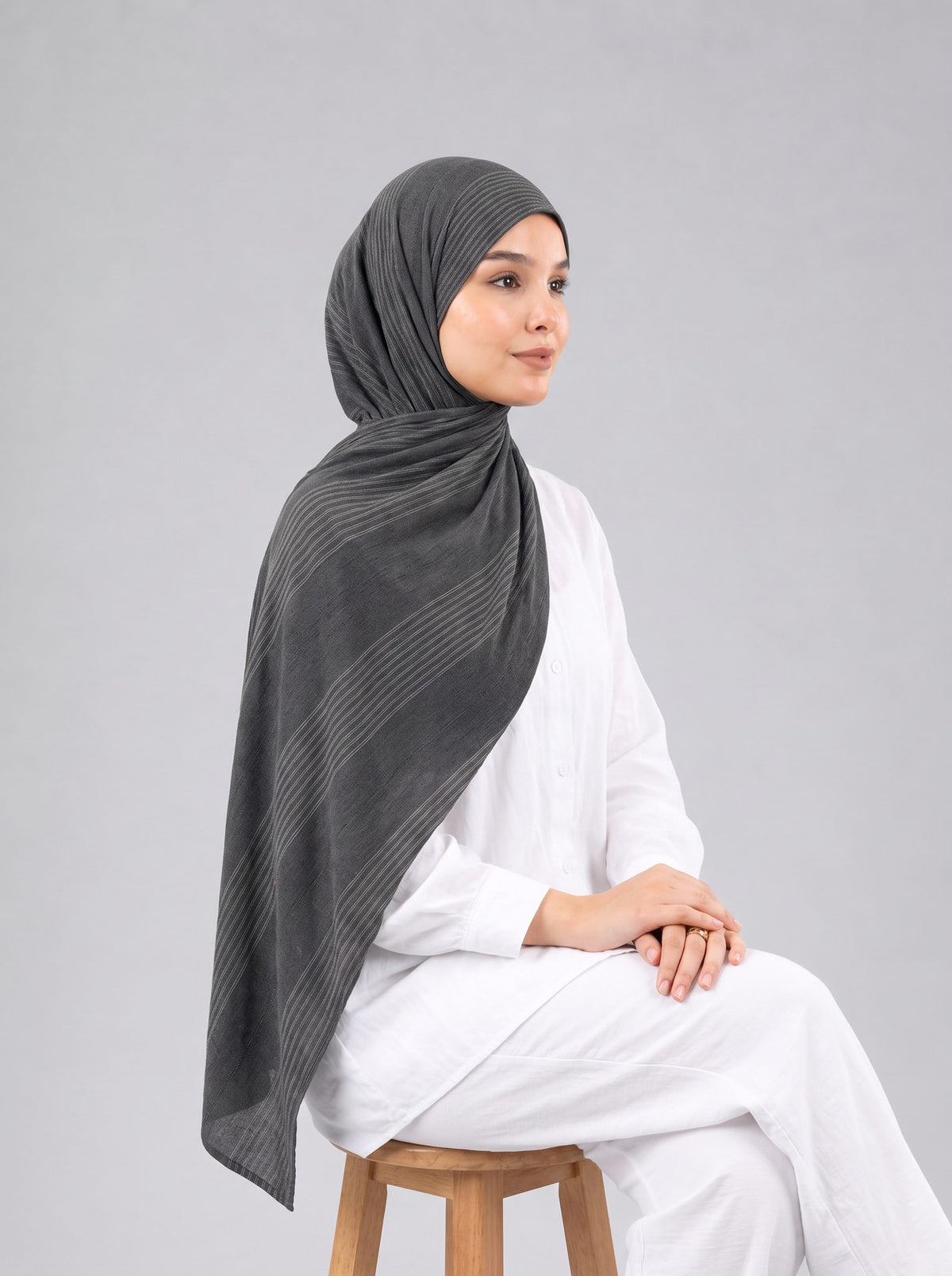 Cotton Stripe Border Kuwaiti Scarf in Black #Color_Black