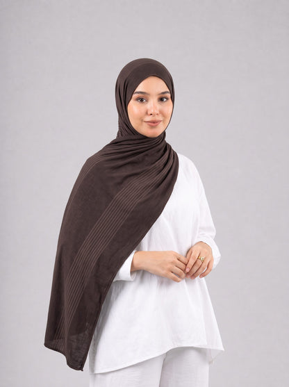 Cotton Stripe Border Kuwaiti Scarf in Brown #Color_Brown