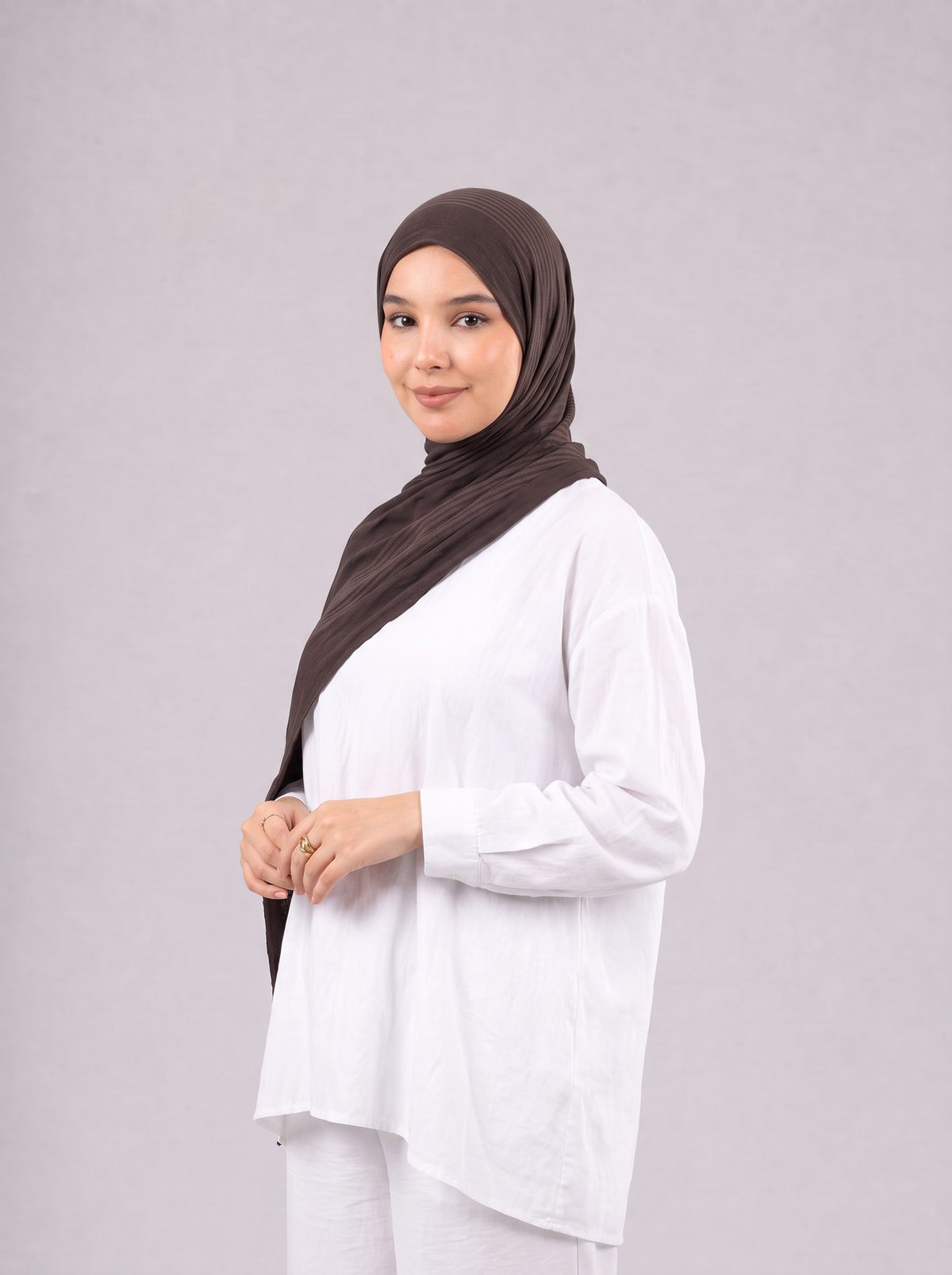 Cotton Stripe Border Kuwaiti Scarf in Brown #Color_Brown