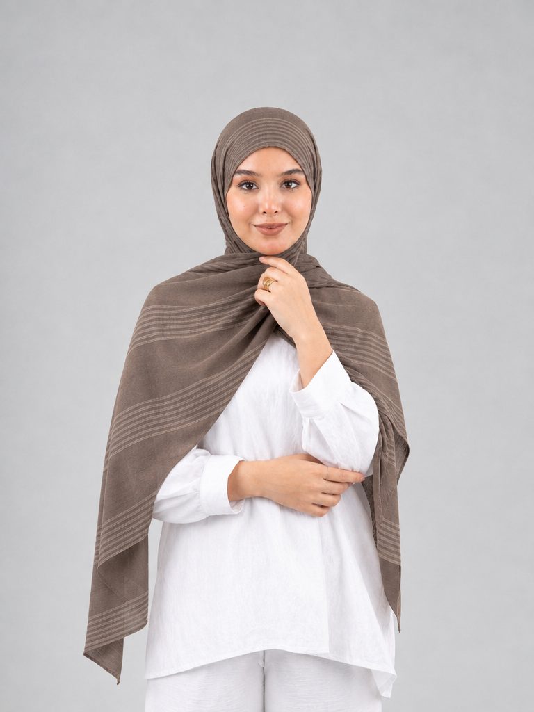 Cotton Stripe Border Kuwaiti Scarf in Dusty #Color_Dusty
