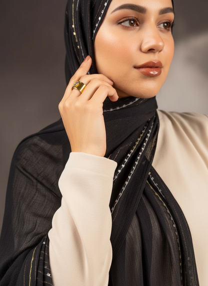 Aurora Line Embroidered Linen in Black #Color_Black
