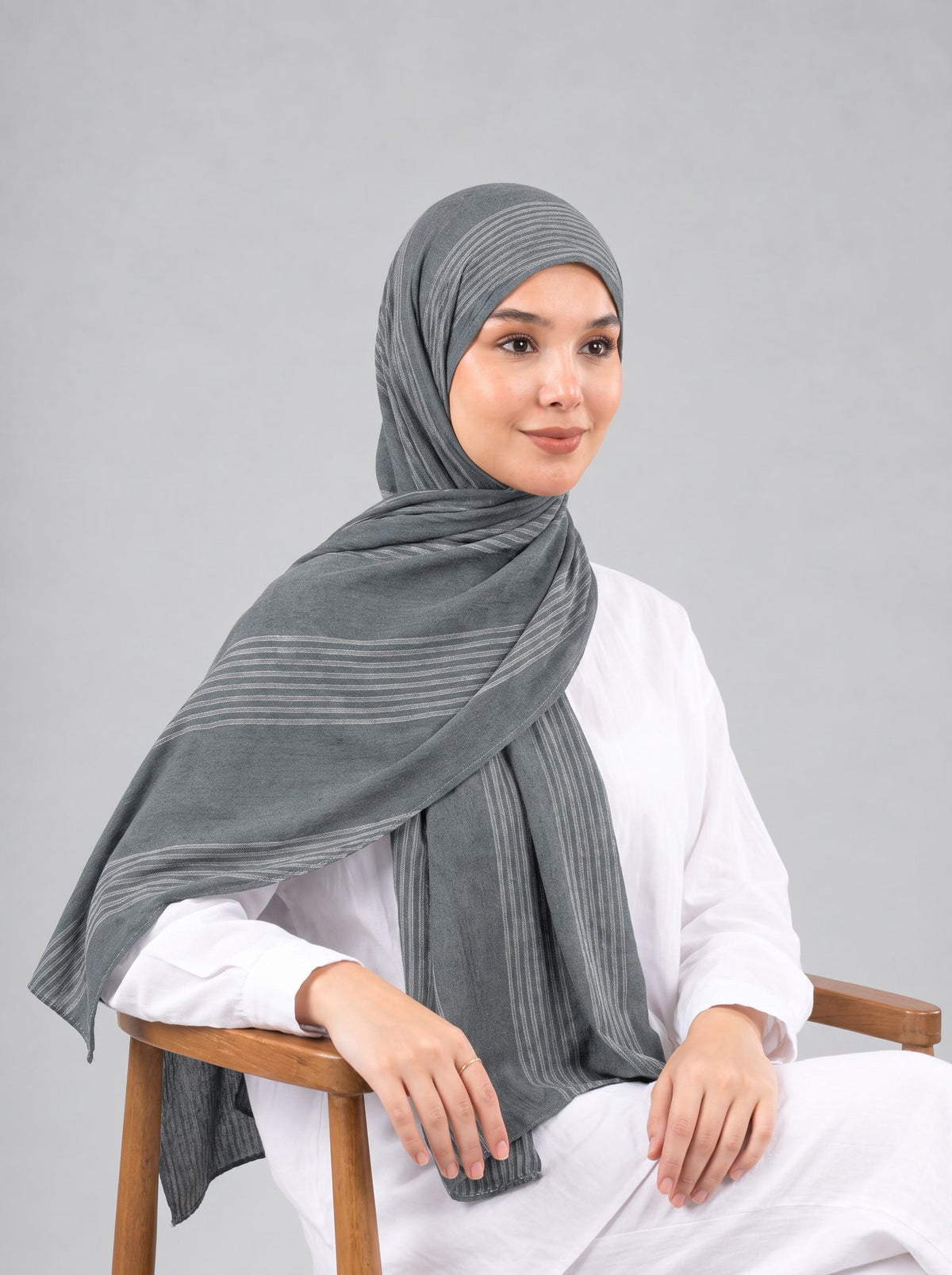 Cotton Stripe Border Kuwaiti Scarf in Grey #Color_Grey