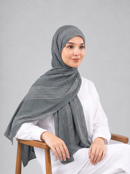 Cotton Stripe Border Kuwaiti Scarf in Grey #Color_Grey
