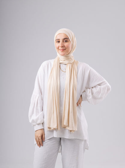 Jel Scarf and Bonnet Set in Light Beige #Color_Light Beige