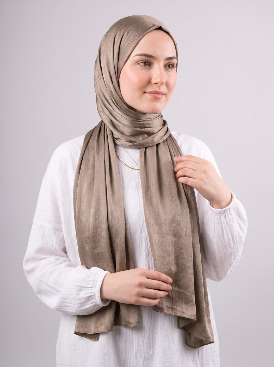 Moon Glow Crushed Satin Scarf in Brown #Color_Brown