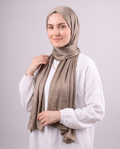 Moon Glow Crushed Satin Scarf in Brown #Color_Brown