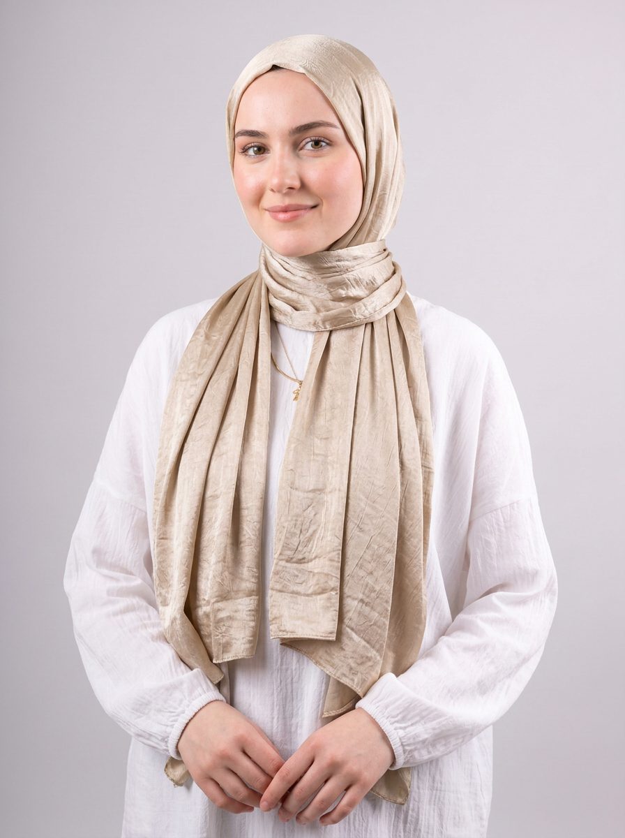 Moon Glow Crushed Satin Scarf in Champagne Beige #Color_Champagne Beige