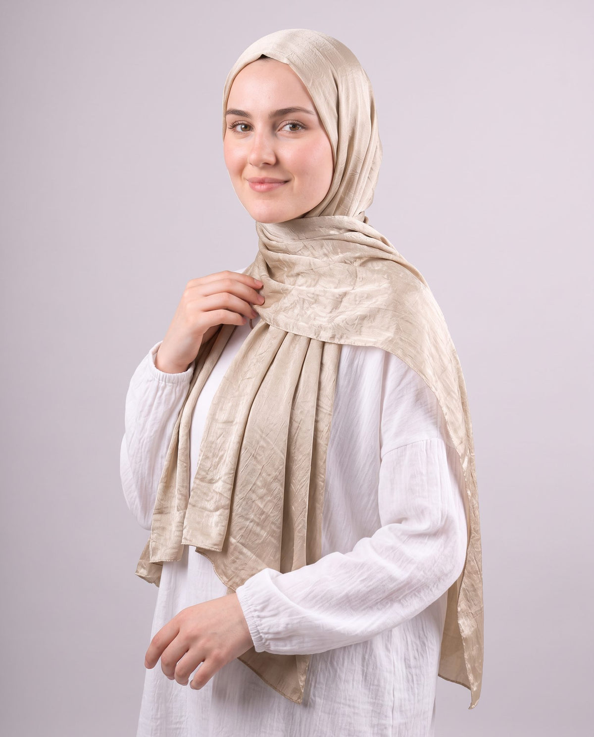 Moon Glow Crushed Satin Scarf in Champagne Beige #Color_Champagne Beige