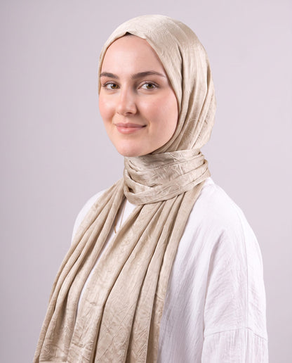 Moon Glow Crushed Satin Scarf in Champagne Beige #Color_Champagne Beige