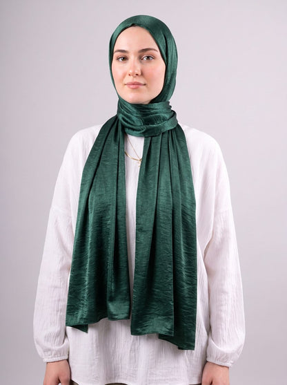 Moon Glow Crushed Satin Scarf in Deep Emerald #Color_Deep Emerald
