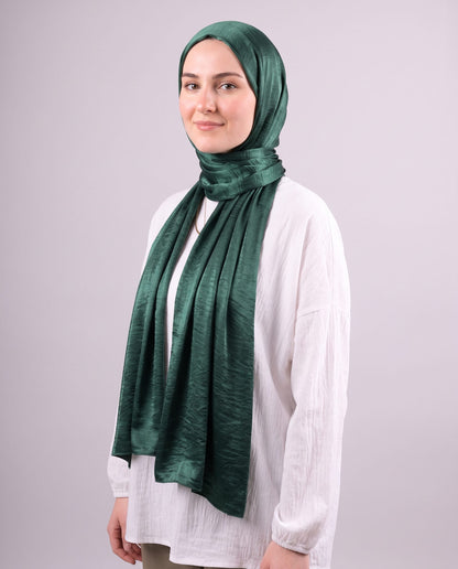Moon Glow Crushed Satin Scarf in Deep Emerald #Color_Deep Emerald