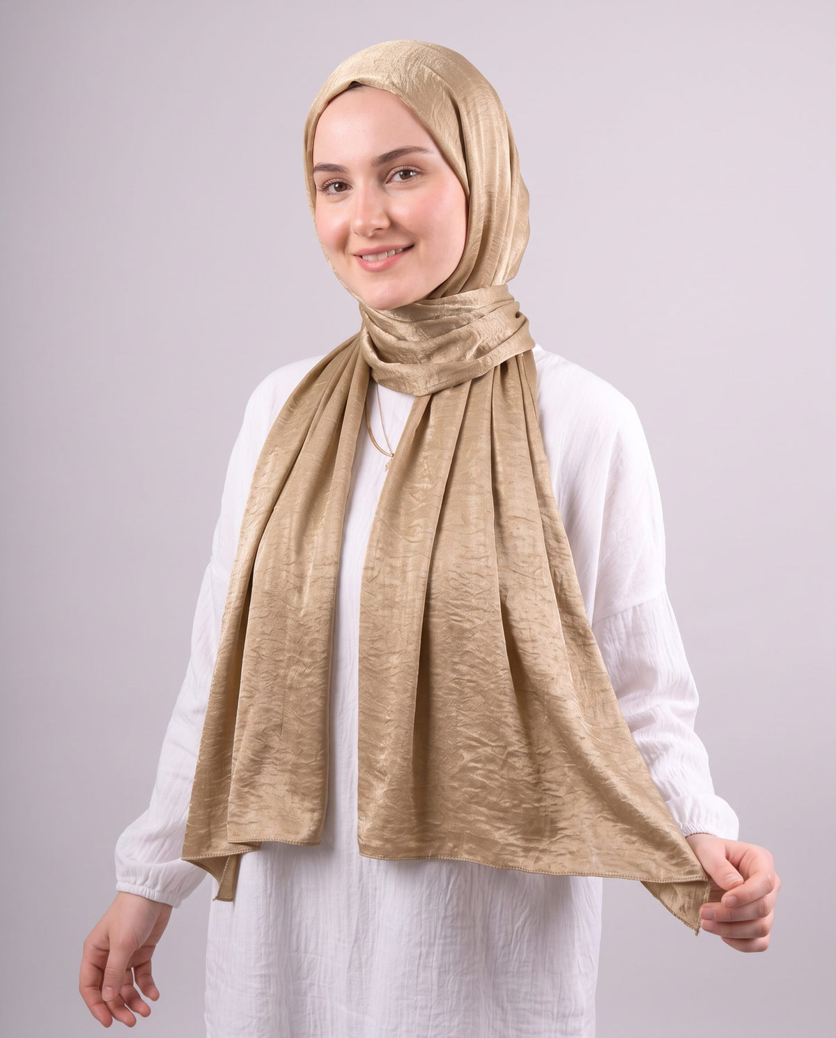 Moon Glow Crushed Satin Scarf in Gold #Color_Gold