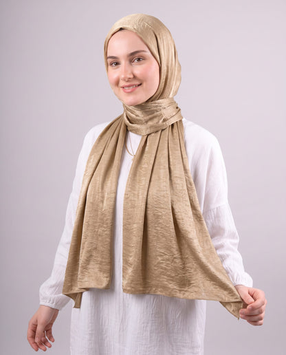 Moon Glow Crushed Satin Scarf in Gold #Color_Gold
