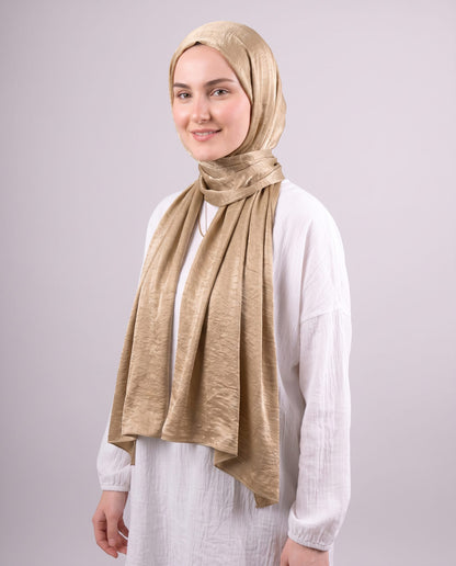 Moon Glow Crushed Satin Scarf in Gold #Color_Gold
