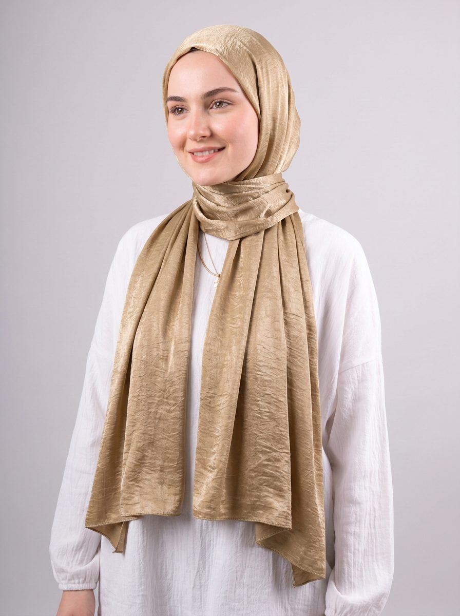Moon Glow Crushed Satin Scarf in Gold #Color_Gold