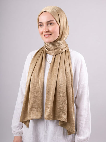 Moon Glow Crushed Satin Scarf in Gold #Color_Gold