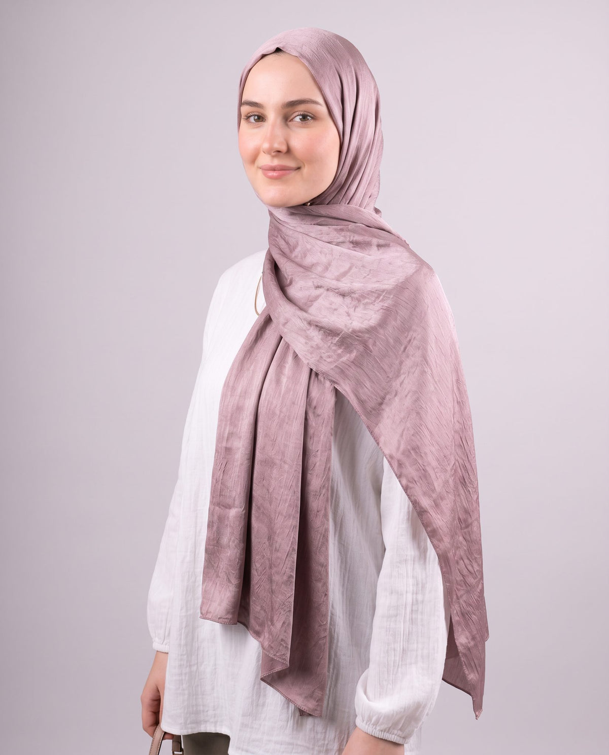 Moon Glow Crushed Satin Scarf in Mauve #Color_Mauve