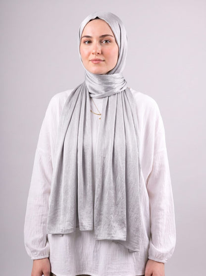 Moon Glow Crushed Satin Scarf in Silver #Color_Silver