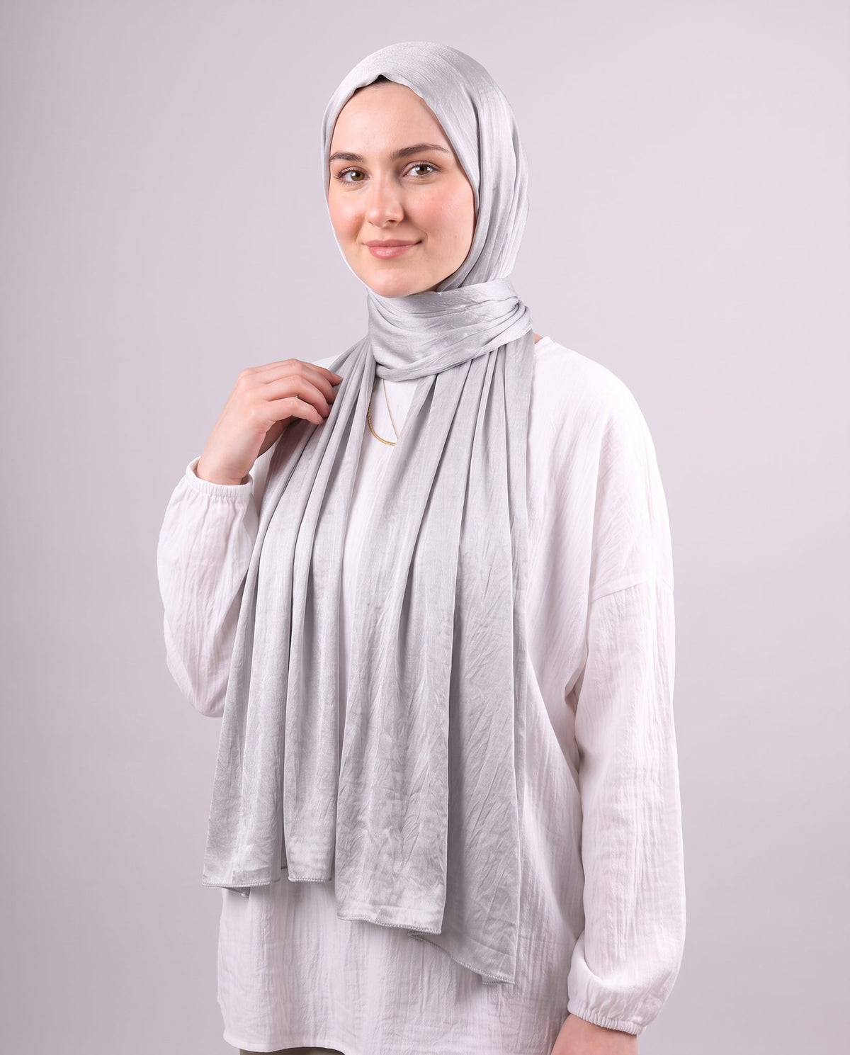 Moon Glow Crushed Satin Scarf in Silver #Color_Silver