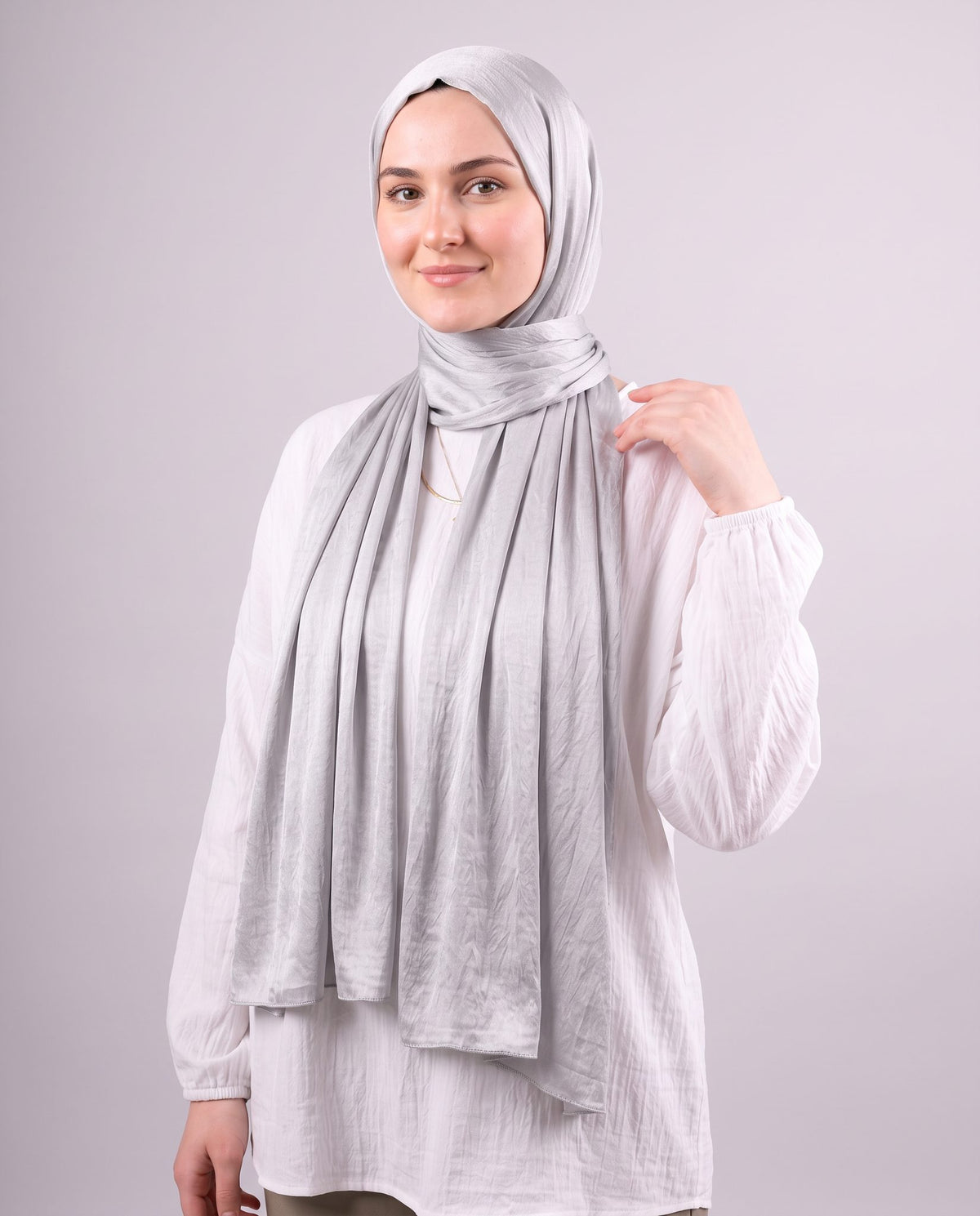 Moon Glow Crushed Satin Scarf in Silver #Color_Silver