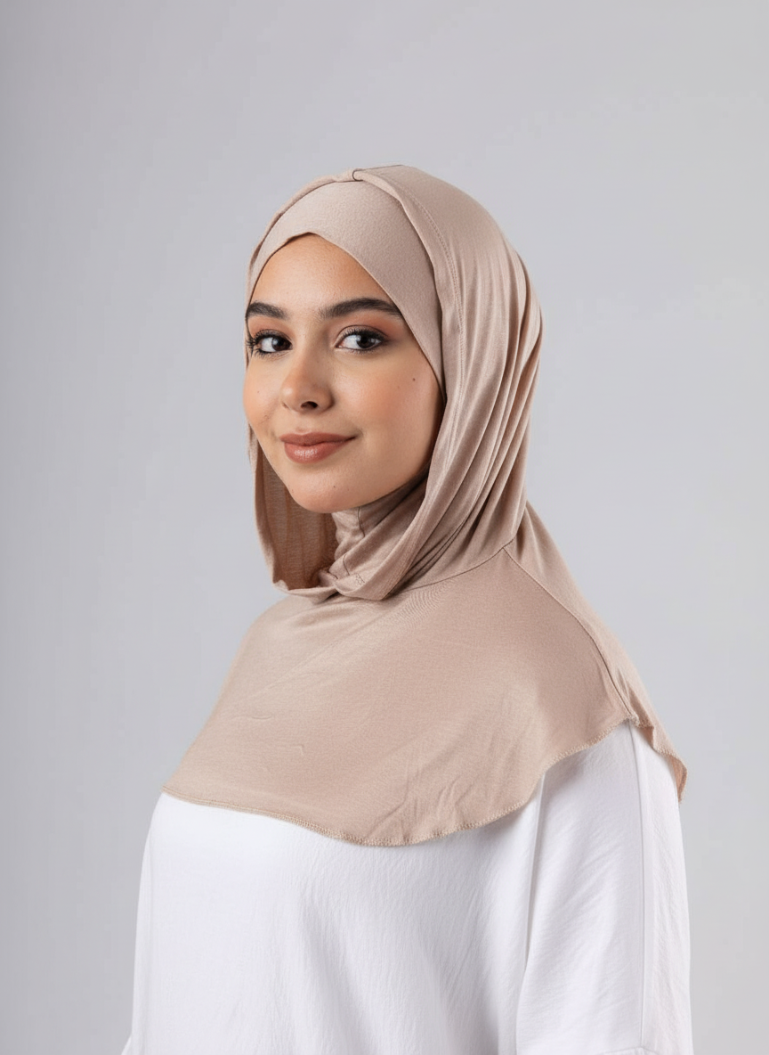 Ready Two Layer Kuwaiti Hijab in Beige #Color_Beige