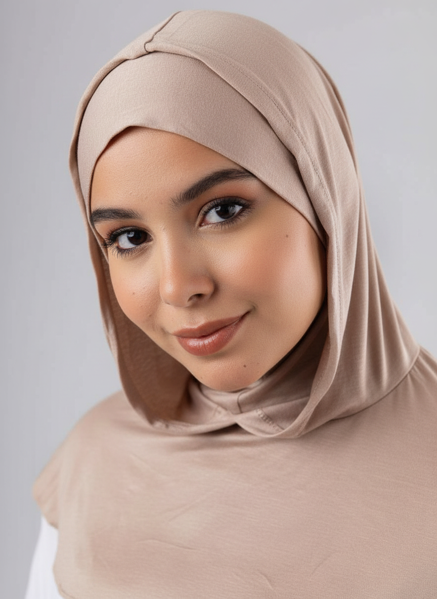 Ready Two Layer Kuwaiti Hijab in Beige #Color_Beige