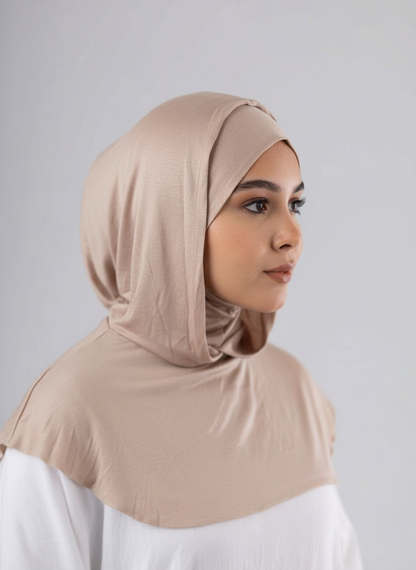 Ready Two Layer Kuwaiti Hijab in Beige #Color_Beige