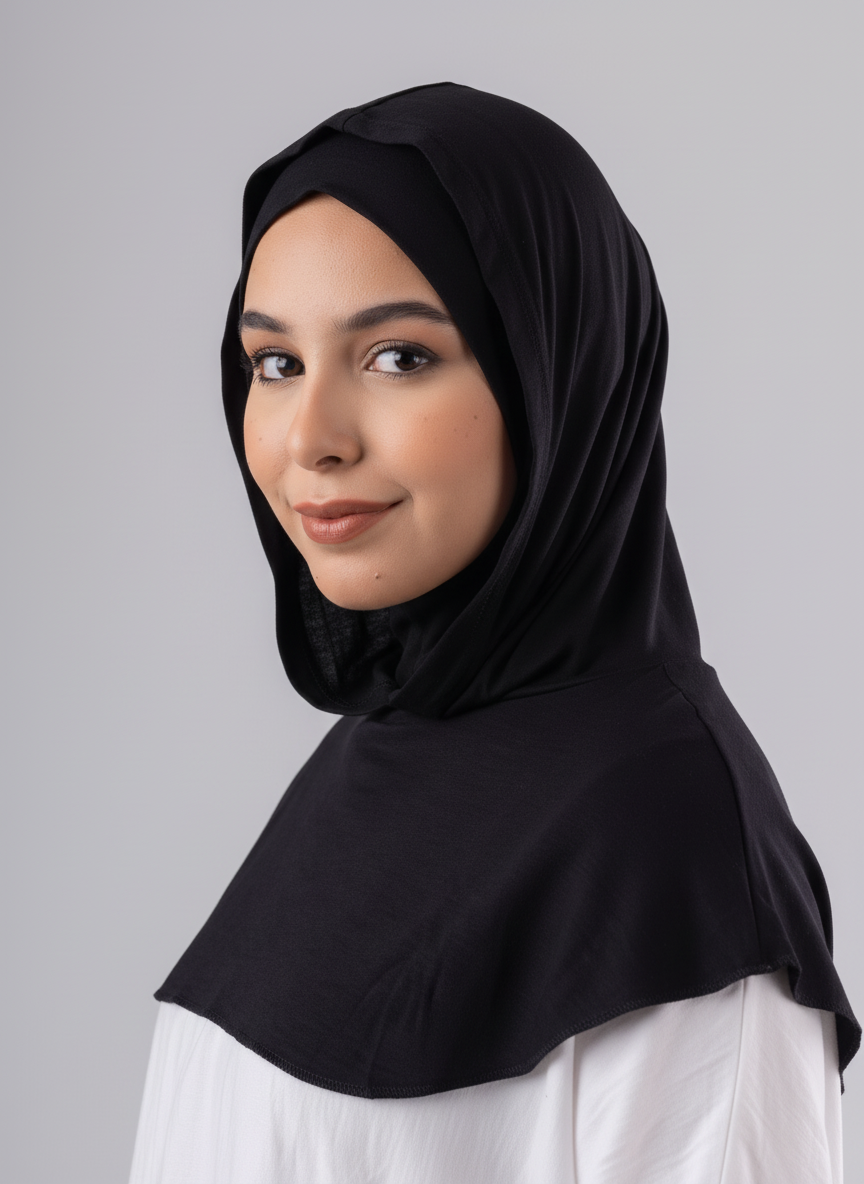 Ready Two Layer Kuwaiti Hijab in Black #Color_Black