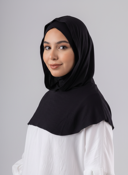 Ready Two Layer Kuwaiti Hijab in Black #Color_Black