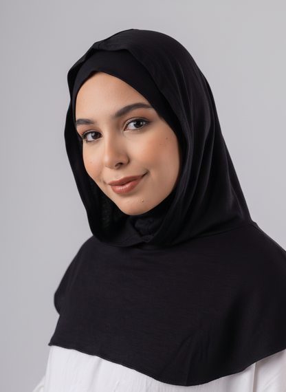 Ready Two Layer Kuwaiti Hijab in Black #Color_Black