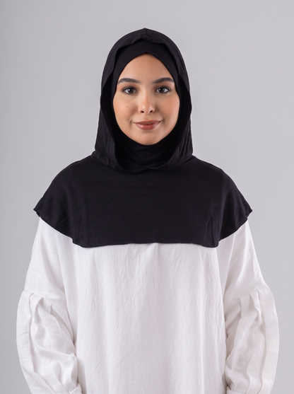 Ready Two Layer Kuwaiti Hijab in Black #Color_Black