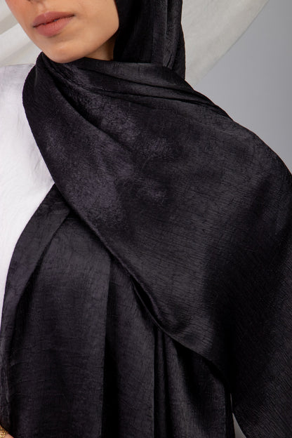 Moon Glow Crushed Satin Scarf in Black #Color_Black