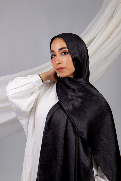 Moon Glow Crushed Satin Scarf in Black #Color_Black