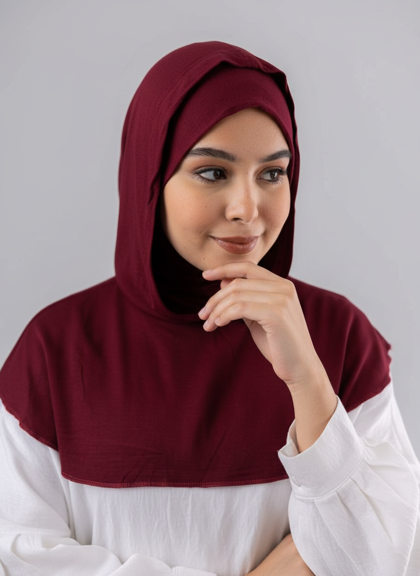 Ready Two Layer Kuwaiti Hijab in Burgundy #Color_Burgundy