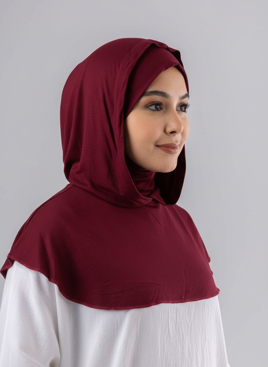 Ready Two Layer Kuwaiti Hijab in Burgundy #Color_Burgundy