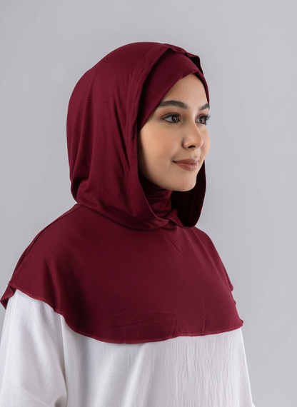 Ready Two Layer Kuwaiti Hijab in Burgundy #Color_Burgundy