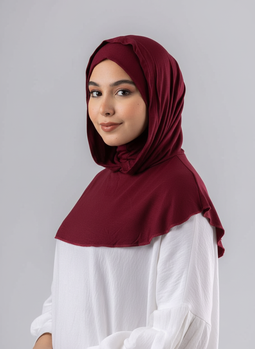 Ready Two Layer Kuwaiti Hijab in Burgundy #Color_Burgundy